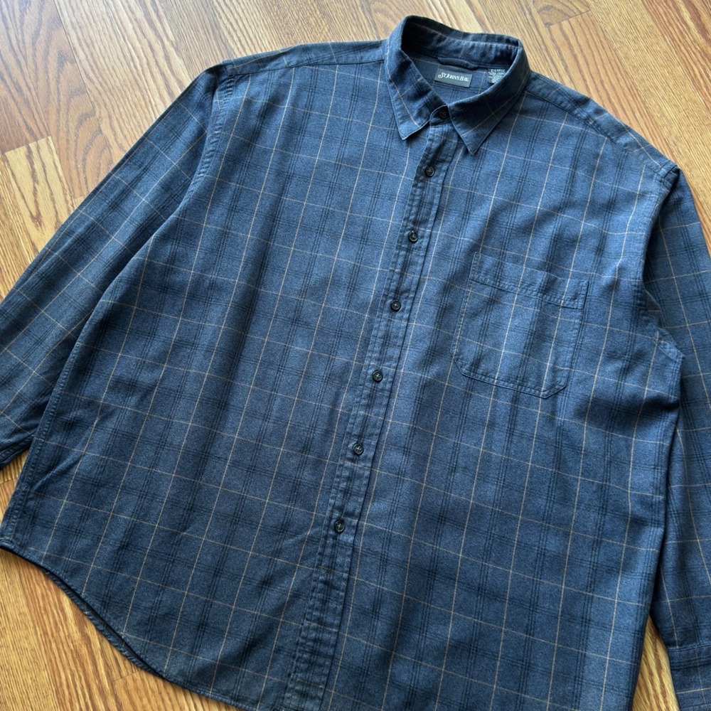 St. John's Bay Button Up Shirt Men's XL Blue Windowpane Plaid Vintage Preppy - Picture 2 of 8